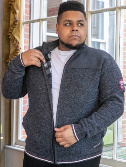 D555 ABERDARE Knitted Zip Through Sweater With Bonded Check Lining Charcoal Marl - Pulovere & hanorace - Pulovere & Hanorace Bărbați Mărimi Mari