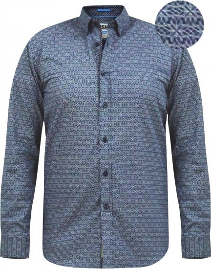 D555 MANGALA Geometric AOP Long Sleeve Shirt With Concealed Button Down Collar Navy - Cămăși - Cămăși Bărbați Mărimi Mari