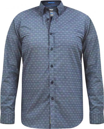 D555 MANGALA Geometric AOP Long Sleeve Shirt With Concealed Button Down Collar Navy - Cămăși - Cămăși Bărbați Mărimi Mari