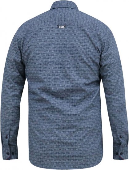 D555 MANGALA Geometric AOP Long Sleeve Shirt With Concealed Button Down Collar Navy - Cămăși - Cămăși Bărbați Mărimi Mari