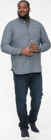 D555 MANGALA Geometric AOP Long Sleeve Shirt With Concealed Button Down Collar Navy - Cămăși - Cămăși Bărbați Mărimi Mari