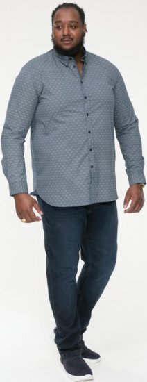 D555 MANGALA Geometric AOP Long Sleeve Shirt With Concealed Button Down Collar Navy - Cămăși - Cămăși Bărbați Mărimi Mari