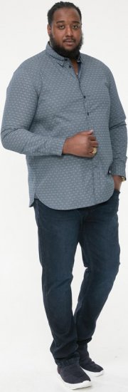 D555 MANGALA Geometric AOP Long Sleeve Shirt With Concealed Button Down Collar Navy - Cămăși - Cămăși Bărbați Mărimi Mari