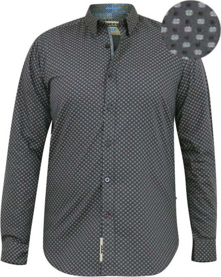 D555 KEATON Micro AOP Long Sleeve Shirt With Concealed Button Down Collar Grey - Cămăși - Cămăși Bărbați Mărimi Mari