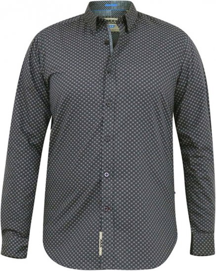 D555 KEATON Micro AOP Long Sleeve Shirt With Concealed Button Down Collar Grey - Cămăși - Cămăși Bărbați Mărimi Mari