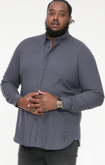 D555 KEATON Micro AOP Long Sleeve Shirt With Concealed Button Down Collar Grey - Cămăși - Cămăși Bărbați Mărimi Mari