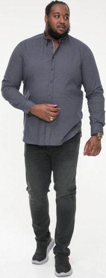 D555 KEATON Micro AOP Long Sleeve Shirt With Concealed Button Down Collar Grey - Cămăși - Cămăși Bărbați Mărimi Mari