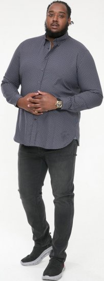 D555 KEATON Micro AOP Long Sleeve Shirt With Concealed Button Down Collar Grey - Cămăși - Cămăși Bărbați Mărimi Mari