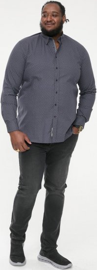 D555 KEATON Micro AOP Long Sleeve Shirt With Concealed Button Down Collar Grey - Cămăși - Cămăși Bărbați Mărimi Mari