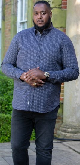 D555 KEATON Micro AOP Long Sleeve Shirt With Concealed Button Down Collar Grey - Cămăși - Cămăși Bărbați Mărimi Mari