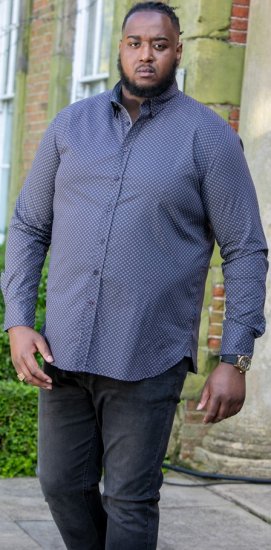 D555 KEATON Micro AOP Long Sleeve Shirt With Concealed Button Down Collar Grey - Cămăși - Cămăși Bărbați Mărimi Mari