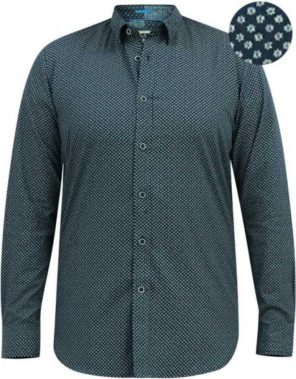D555 MORGAN Micro AOP Long Sleeve Shirt With Concealed Button Down Collar Navy - Cămăși - Cămăși Bărbați Mărimi Mari