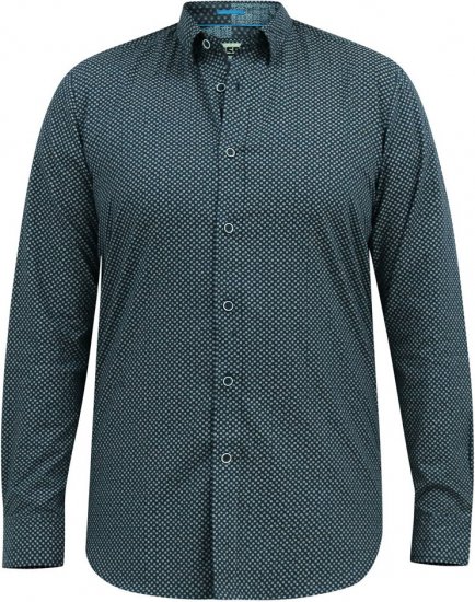 D555 MORGAN Micro AOP Long Sleeve Shirt With Concealed Button Down Collar Navy - Cămăși - Cămăși Bărbați Mărimi Mari