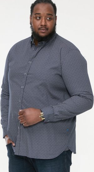 D555 MORGAN Micro AOP Long Sleeve Shirt With Concealed Button Down Collar Navy - Cămăși - Cămăși Bărbați Mărimi Mari