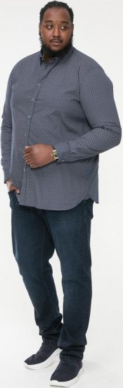 D555 MORGAN Micro AOP Long Sleeve Shirt With Concealed Button Down Collar Navy - Cămăși - Cămăși Bărbați Mărimi Mari