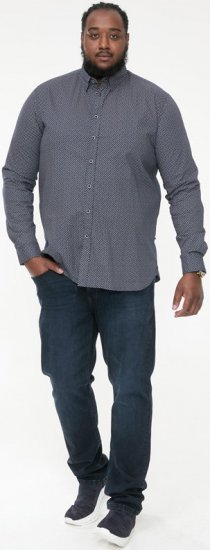 D555 MORGAN Micro AOP Long Sleeve Shirt With Concealed Button Down Collar Navy - Cămăși - Cămăși Bărbați Mărimi Mari