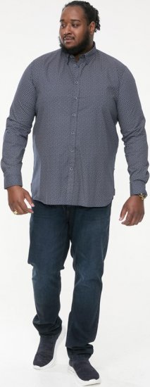 D555 MORGAN Micro AOP Long Sleeve Shirt With Concealed Button Down Collar Navy - Cămăși - Cămăși Bărbați Mărimi Mari