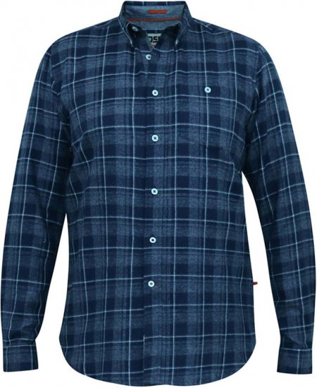 D555 SONNY Navy Check Long Sleeve Shirt With Chest Patch Pocket & Button Down Collar Navy Check - Cămăși - Cămăși Bărbați Mărimi Mari