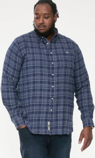 D555 SONNY Navy Check Long Sleeve Shirt With Chest Patch Pocket & Button Down Collar Navy Check - Cămăși - Cămăși Bărbați Mărimi Mari