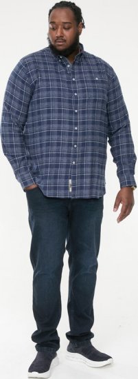 D555 SONNY Navy Check Long Sleeve Shirt With Chest Patch Pocket & Button Down Collar Navy Check - Cămăși - Cămăși Bărbați Mărimi Mari