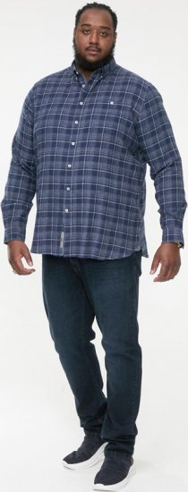 D555 SONNY Navy Check Long Sleeve Shirt With Chest Patch Pocket & Button Down Collar Navy Check - Cămăși - Cămăși Bărbați Mărimi Mari