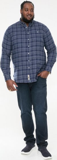 D555 SONNY Navy Check Long Sleeve Shirt With Chest Patch Pocket & Button Down Collar Navy Check - Cămăși - Cămăși Bărbați Mărimi Mari