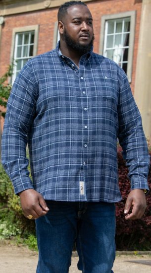 D555 SONNY Navy Check Long Sleeve Shirt With Chest Patch Pocket & Button Down Collar Navy Check - Cămăși - Cămăși Bărbați Mărimi Mari