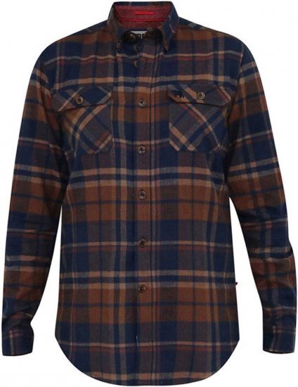 D555 SHERLOCK Check Overshirt With Two Patch Pockets & Button Down Collar Navy - Cămăși - Cămăși Bărbați Mărimi Mari