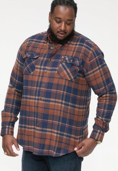 D555 SHERLOCK Check Overshirt With Two Patch Pockets & Button Down Collar Navy - Cămăși - Cămăși Bărbați Mărimi Mari