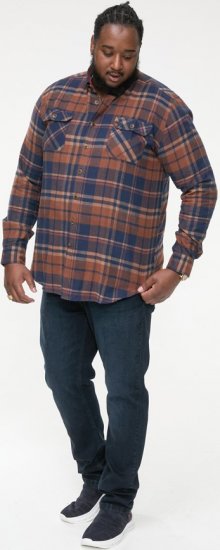 D555 SHERLOCK Check Overshirt With Two Patch Pockets & Button Down Collar Navy - Cămăși - Cămăși Bărbați Mărimi Mari
