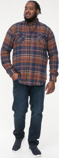 D555 SHERLOCK Check Overshirt With Two Patch Pockets & Button Down Collar Navy - Cămăși - Cămăși Bărbați Mărimi Mari