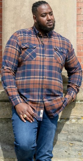 D555 SHERLOCK Check Overshirt With Two Patch Pockets & Button Down Collar Navy - Cămăși - Cămăși Bărbați Mărimi Mari