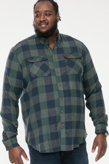 D555 GARFIELD Check Overshirt With Two Patch Pockets & Button Down Collar Navy - Cămăși - Cămăși Bărbați Mărimi Mari