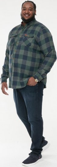 D555 GARFIELD Check Overshirt With Two Patch Pockets & Button Down Collar Navy - Cămăși - Cămăși Bărbați Mărimi Mari