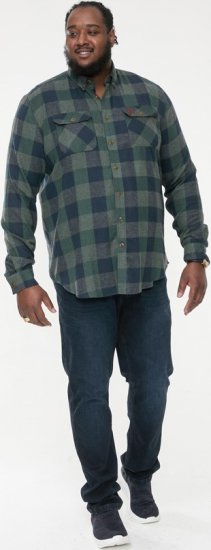 D555 GARFIELD Check Overshirt With Two Patch Pockets & Button Down Collar Navy - Cămăși - Cămăși Bărbați Mărimi Mari