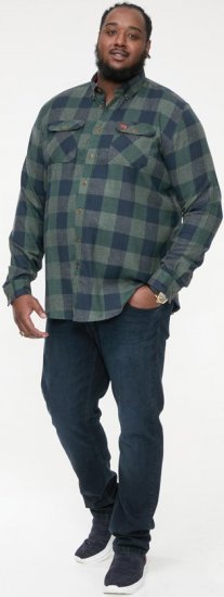 D555 GARFIELD Check Overshirt With Two Patch Pockets & Button Down Collar Navy - Cămăși - Cămăși Bărbați Mărimi Mari