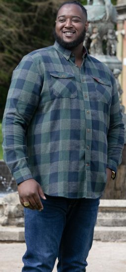 D555 GARFIELD Check Overshirt With Two Patch Pockets & Button Down Collar Navy - Cămăși - Cămăși Bărbați Mărimi Mari