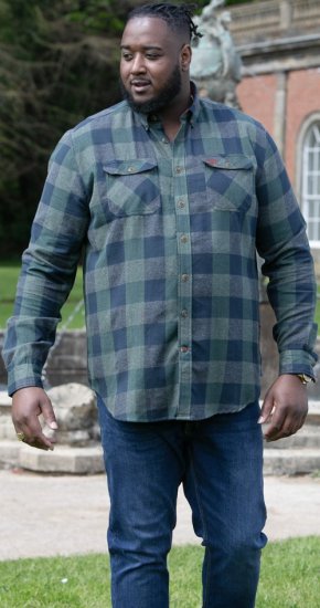 D555 GARFIELD Check Overshirt With Two Patch Pockets & Button Down Collar Navy - Cămăși - Cămăși Bărbați Mărimi Mari