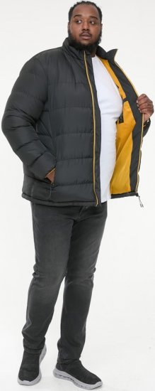 D555 CRISTIANO Puffer Jacket With Binding On Cuffs And Embroidery Badge On Sleeve Black - Geci - Geci Bărbați Mărimi Mari