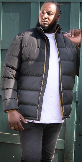 D555 CRISTIANO Puffer Jacket With Binding On Cuffs And Embroidery Badge On Sleeve Black - Geci - Geci Bărbați Mărimi Mari