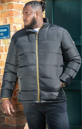 D555 CRISTIANO Puffer Jacket With Binding On Cuffs And Embroidery Badge On Sleeve Black - Geci - Geci Bărbați Mărimi Mari