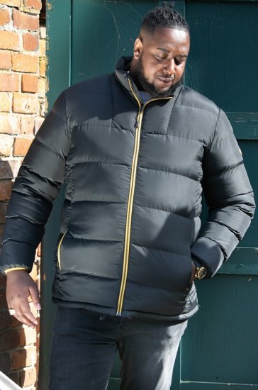 D555 CRISTIANO Puffer Jacket With Binding On Cuffs And Embroidery Badge On Sleeve Black - Geci - Geci Bărbați Mărimi Mari