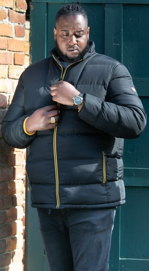 D555 CRISTIANO Puffer Jacket With Binding On Cuffs And Embroidery Badge On Sleeve Black - Geci - Geci Bărbați Mărimi Mari