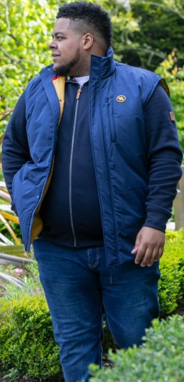 D555 FELIPE Zip Through Padded Gilet With Contrast Colour Lining And Rubber Badge Navy - Geci - Geci Bărbați Mărimi Mari