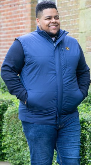 D555 FELIPE Zip Through Padded Gilet With Contrast Colour Lining And Rubber Badge Navy - Geci - Geci Bărbați Mărimi Mari