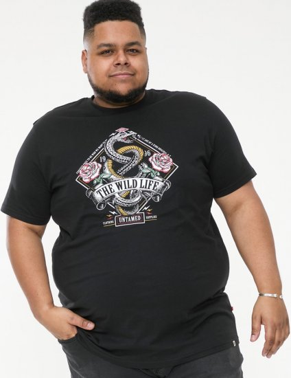 D555 MALCOM Snake And Roses Printed Crew Neck T-Shirt Black - Tricouri - Tricouri Bărbați Mărimi Mari