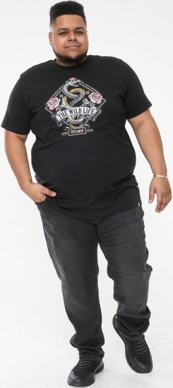 D555 MALCOM Snake And Roses Printed Crew Neck T-Shirt Black - Tricouri - Tricouri Bărbați Mărimi Mari