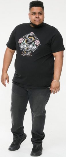 D555 MALCOM Snake And Roses Printed Crew Neck T-Shirt Black - Tricouri - Tricouri Bărbați Mărimi Mari