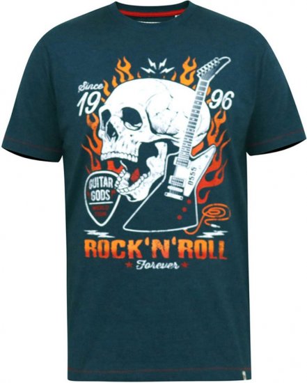 D555 NEAL Skull With Flames Printed Crew Neck T-Shirt Navy/Blue Twist - Tricouri - Tricouri Bărbați Mărimi Mari