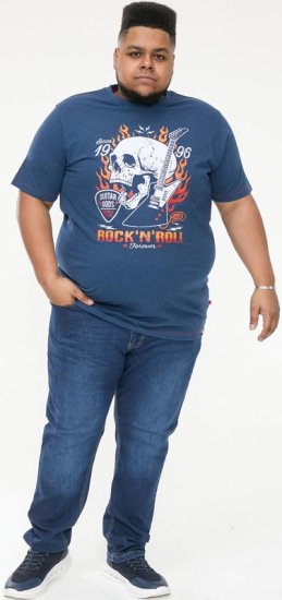 D555 NEAL Skull With Flames Printed Crew Neck T-Shirt Navy/Blue Twist - Tricouri - Tricouri Bărbați Mărimi Mari